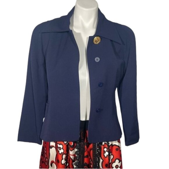 Christian Lacroix Women's Blazer blue wool gold top button size 8 Italy jacket - Picture 5 of 13